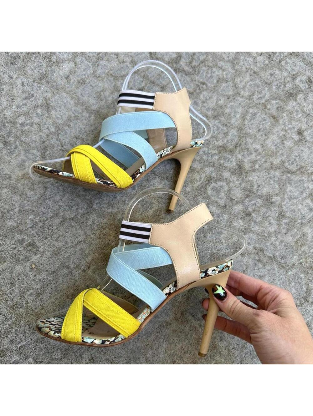 Designer MSGM Italy Colorblock Strappy High Heel Sandals Size 36